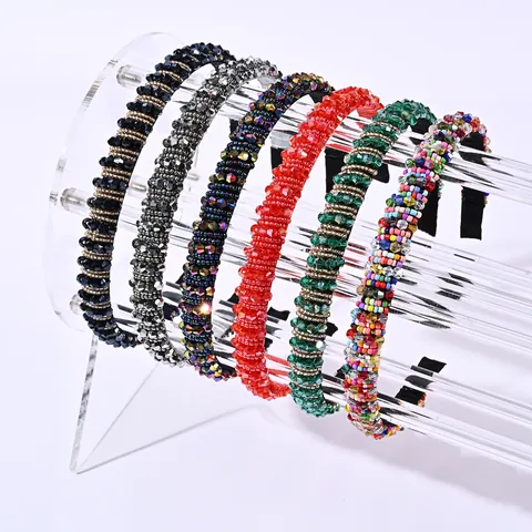 European Fashion Crystal Beaded Headband Luxury Hand-woven Shiny Hair Hoop Women Girl Hair Accessories Party Bridal Elegant Headwear