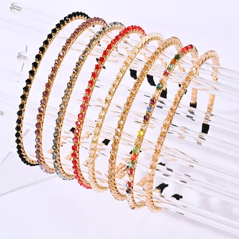 Koreaanse Minimalistische Kristallen Kralen Haarrand Voor Vrouwen Gouden Legering Strass Haarband Elegant Antislip Sieraden
