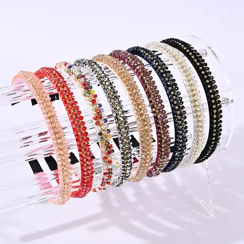 Vintage Kristallen Kralen Haarband Voor Vrouwen Drie Rij Strass Haarkrans Elegant Antislip Hoofddeksel Mode Haaraccessoires