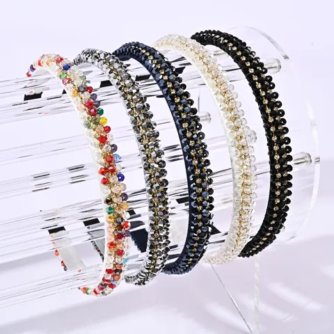 Vintage Kristallen Kralen Haarband Voor Vrouwen Drie Rij Strass Haarkrans Elegant Antislip Hoofddeksel Mode Haaraccessoires