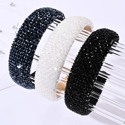 Luxe Vintage Stirnband met Kristallen Kralen voor Dames Breed Dik Gewatteerd Elegante Haaraccessoires voor Bruiloft Feest