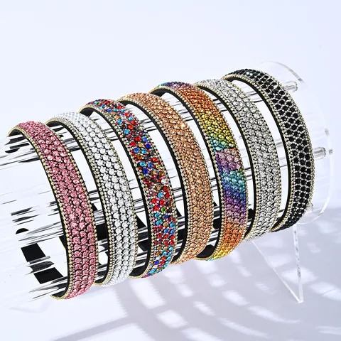 Diadema Ancha de Strass para Mujer Moda Joyería de Lujo Antideslizante Borde de Cadena Accesorio para el Cabello Fiesta