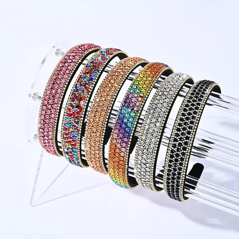 Diadema Ancha de Strass para Mujer Moda Joyería de Lujo Antideslizante Borde de Cadena Accesorio para el Cabello Fiesta