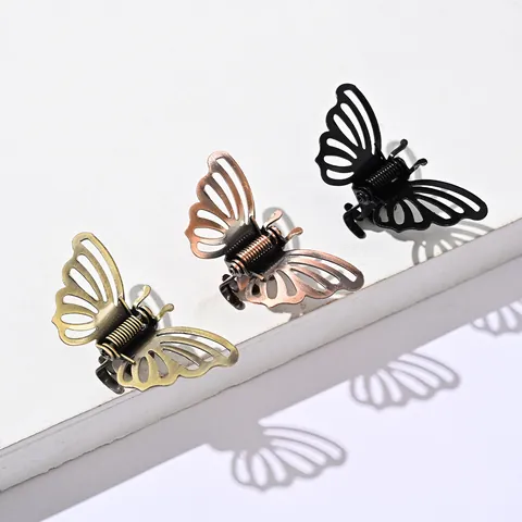 Pince per Capelli a Farfalla in Metallo Stile Coreano Mini Elegante Oro Argento Nero Accessori per Capelli Vintage per Donna Ragazza