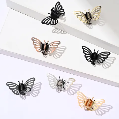Pince per Capelli a Farfalla in Metallo Stile Coreano Mini Elegante Oro Argento Nero Accessori per Capelli Vintage per Donna Ragazza
