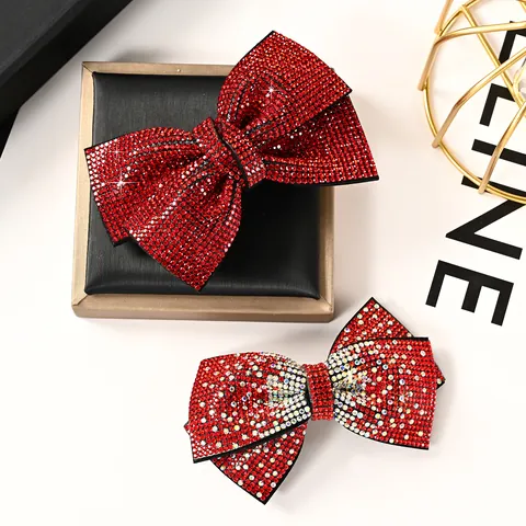 Rode Strass Strik Haarclip Elegante Legering Veerclip Feestelijke Strik Haarspeld Hoofddeksels Voor Vrouwen Haaraccessoires