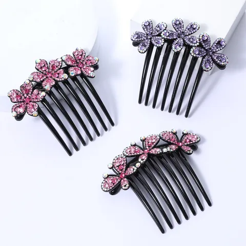Luxury Rhinestone Butterfly Flower Hair Comb Multi-Prong Plastic Resin Hair Bun Clip Elegant Sparkling Headpiece For Women