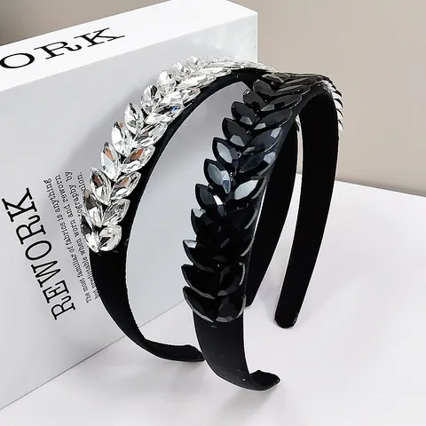 Diadema Barroca de Cristal con Forma de Hoja Hecha a Mano para Mujer Elegante con Diamantes de Imitación Incrustados Diadema Acolchada de Satén para Boda Fiesta Accesorios para el Cabello