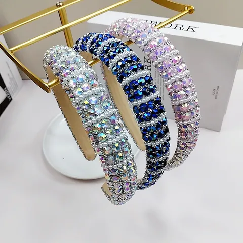 Baroque Padded Headband Rhinestone Faux Artificial Pearl Thick Sponge Hair Band Vintage Elegant Women Fashion Hair Accessories