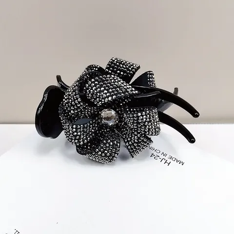 Französische Vintage Strass Blume Haarklammer Für Damen Schwarz Elegant Schleife Haarnadel Für Dutt Pferdeschwanz Haarschmuck