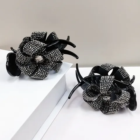 Französische Vintage Strass Blume Haarklammer Für Damen Schwarz Elegant Schleife Haarnadel Für Dutt Pferdeschwanz Haarschmuck