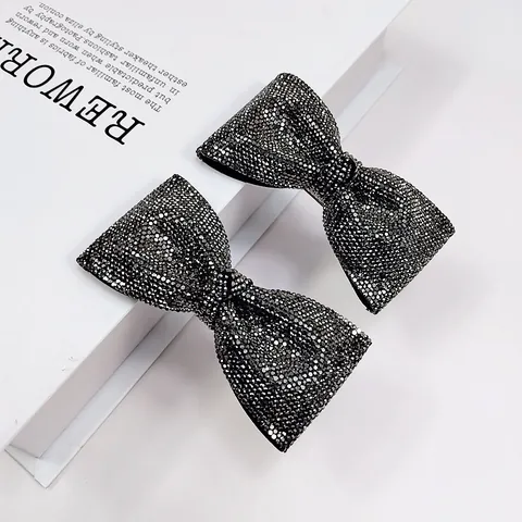 Luxus Schwarz Schleife Strass Haarklammer Eleganter Legierung Entenschnabel Clip Für Damen Süß Mode Haar Accessoires Funkelnd