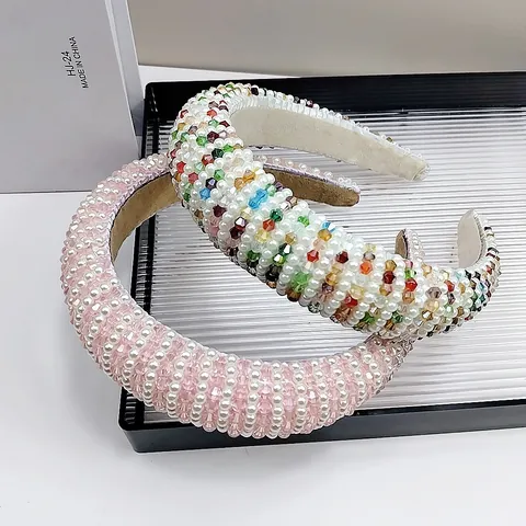 Cerchietto Imbottito Barocco per Donna di Lusso con Künstliche Perle Artificiali e Cristalli Cerchietto per Capelli Vintage a Fascia Larga Accessori per Capelli da Festa