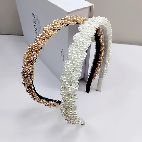 Wide Braided Faux Artificial Pearl Headband For Women Elegant Twisted Hair Band For Wedding Party Fashion Hair Accessories Headpiece