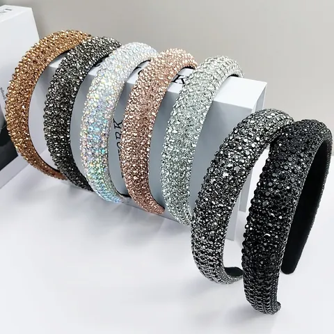 Luxury Padded Rhinestone Headband For Women Elegant High Crown Sponge Hair Hoop Wedding Party Fashion Hair Accessories