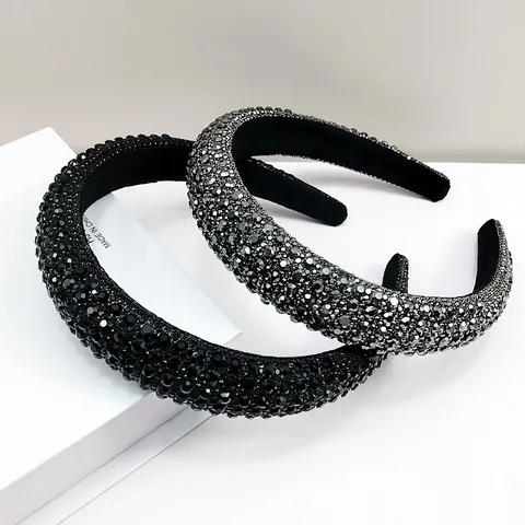 Luxury Padded Rhinestone Headband For Women Elegant High Crown Sponge Hair Hoop Wedding Party Fashion Hair Accessories