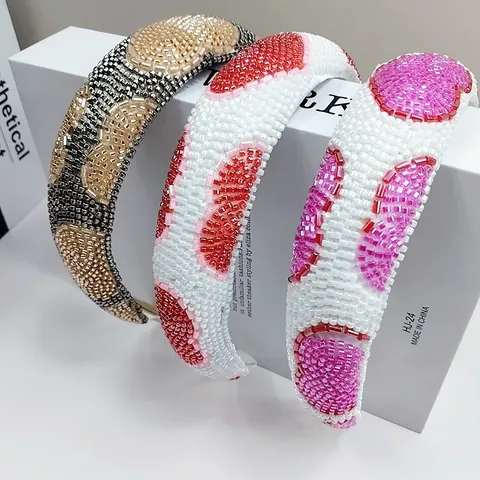 Cerchietto per Capelli Largo Geometrico a Cuore in Perline Fatto a Mano Imbottito per Donna Accessori Moda per Capelli Quotidiano Festa