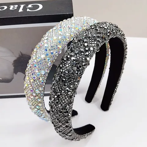 Diadema Acolchada de Strass de Lujo Cristal Brillante Banda de Pelo Ancha Accesorio de Fiesta Boda Moda Tocado de Esponja Vintage para Mujer