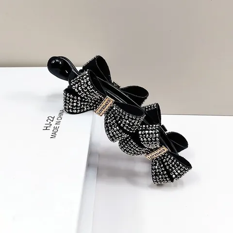 Elegante Pinza de Plátano con Lazo de Diamantes de Imitación Garra de Pelo Vertical Vintage Cristal Brillante Accesorios para el Cabello Negro para Mujer