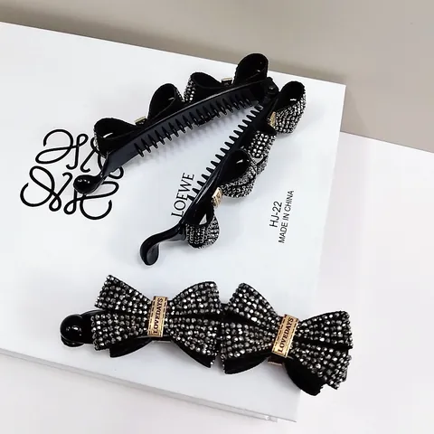 Elegante Pinza de Plátano con Lazo de Diamantes de Imitación Garra de Pelo Vertical Vintage Cristal Brillante Accesorios para el Cabello Negro para Mujer