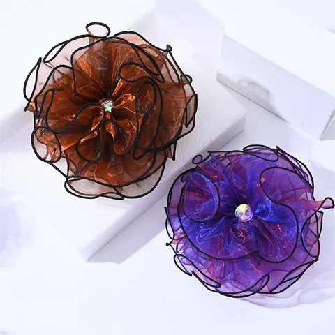 Grande Pince à Cheveux Fleur en Organza Élégante Strass Floral Accessoires Cheveux pour Femmes Coiffure en Gaze à la Mode