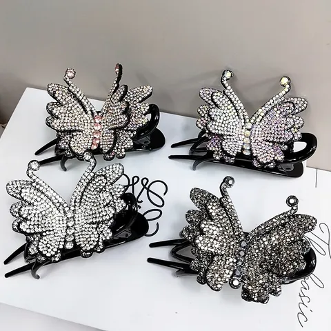 Elegante Pinza per Capelli a Farfalla con Strass Stile Coreano Accessorio in Resina per Donna Gioielli per lo Styling