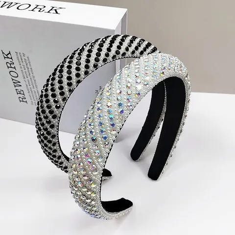 Cerchietto Imbottito di Lusso con Strass e Künstliche Perle Sintetiche per Donna Motivo a Righe Diagonali Scintillante Accessorio per Capelli Matrimonio Festa