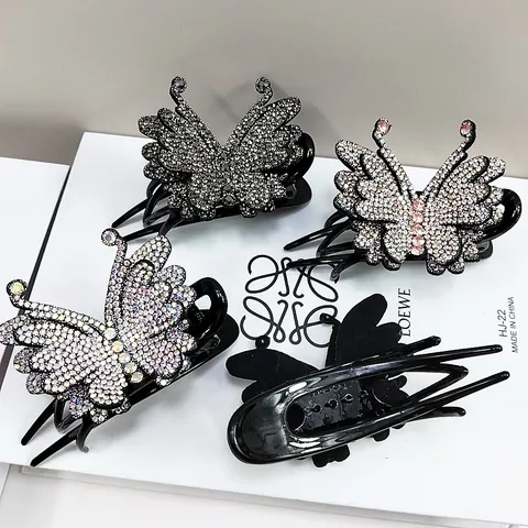 Elegante Pinza per Capelli a Farfalla con Strass Stile Coreano Accessorio in Resina per Donna Gioielli per lo Styling
