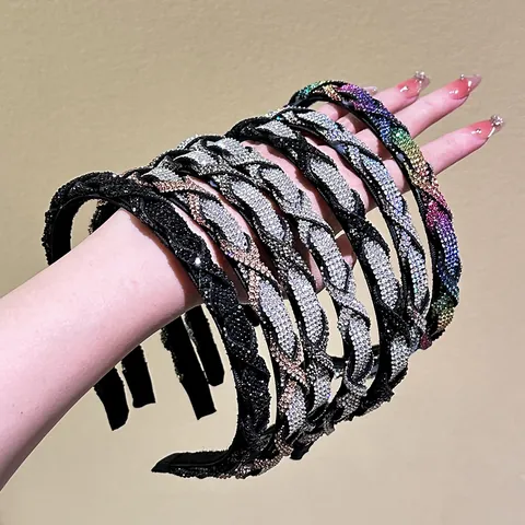 Luxury Rhinestone Braided Headband Elegant Twisted Full Crystal Hairband Fashion Hair Accessories For Women Party Wedding
