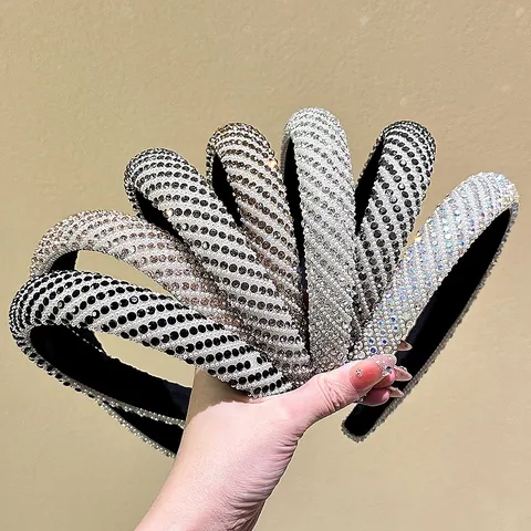 Cerchietto Imbottito di Lusso con Strass e Künstliche Perle Sintetiche per Donna Motivo a Righe Diagonali Scintillante Accessorio per Capelli Matrimonio Festa