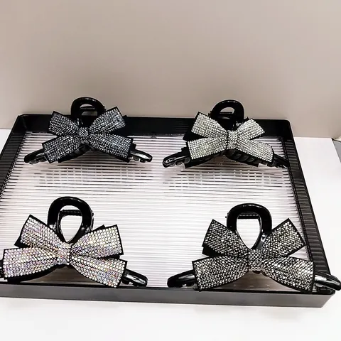 Korean Style Elegant Full Rhinestone Bow Hair Claw Clip Large Sparkling Crystal Hair Accessories For Women Hair Styling