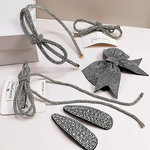 Diadema Y Pinza Para El Cabello Con Lazo De Strass De Lujo Accesorios Para El Cabello De Diamantes Completos Para Boda Fiesta Mujer
