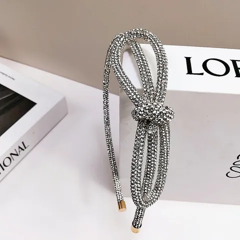 Sparkling Rhinestone Bow Headband For Women Crystal Knotted Hairband Fashion Party Hair Accessories Shiny Alloy Headpiece