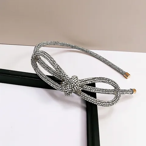 Women's Fashion Luxury Full Rhinestone Bowknot Headband Korean Style Sparkling Crystal Knot Hair Band Party Hair Accessories