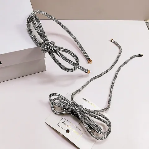 Strass Strik Haarband En Haarspeld Set Zilver Kristal Haaraccessoires Voor Vrouwen Feest Bruiloft