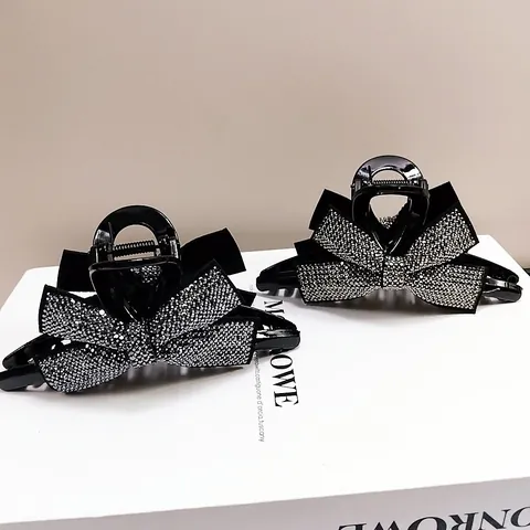 Korean Style Elegant Full Rhinestone Bow Hair Claw Clip Large Sparkling Crystal Hair Accessories For Women Hair Styling