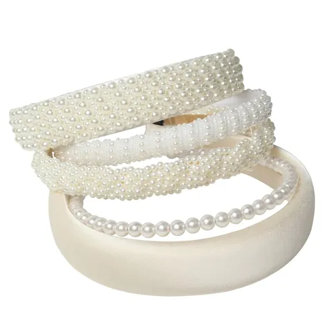 Elegant Artificial Pearl Padded Headband For Women White Fabric Imitation Artificial Pearl Hair Bands Fashion Hair Accessories For Wedding Party