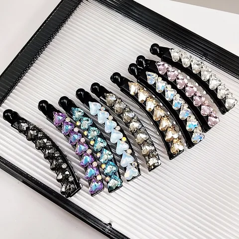 Pince à Cheveux Banane de Luxe en Forme de Cœur en Cristal K9 pour Femmes Accessoire de Cheveux en Strass Brillant pour la Fête Quotidienne