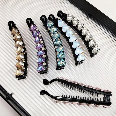 Pince à Cheveux Banane de Luxe en Forme de Cœur en Cristal K9 pour Femmes Accessoire de Cheveux en Strass Brillant pour la Fête Quotidienne