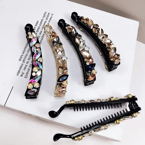Luxus Strass Bananen-Clip Kristall Haarklammer Vertikal Pferdeschwanz Halter Geometrisch Funkelnd Haorclip Kopfschmuck Für Damen Alltag