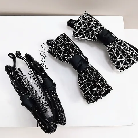 Elegante Pinza de Plátano con Lazo de Strass Garra para el Cabello Geométrica Hueca Clip Vertical Accesorio de Moda Mujer