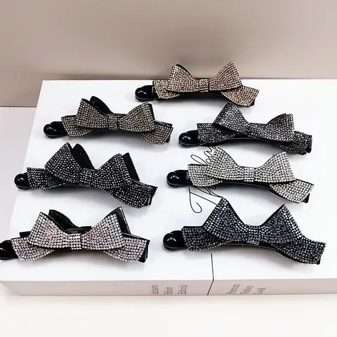 Rhinestone Bowknot Banana Clip Elegant Luxury Hair Clip For Women Sparkling Full Drill Vertical Hairpin Accessory