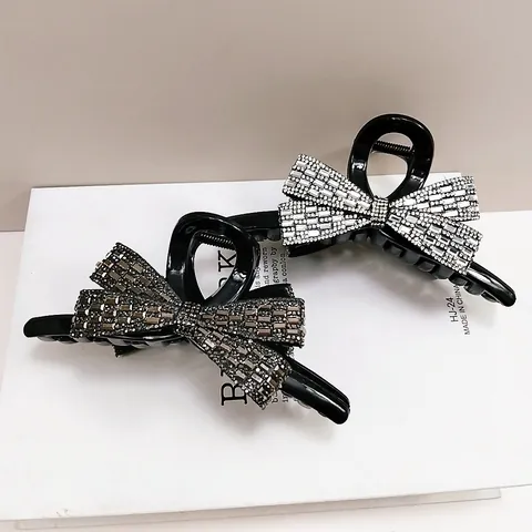 Luxury Rhinestone Bow Knot Hair Claw Clip Elegant Sparkling Shark Clip For Women Fashion Hair Accessories For Daily Party