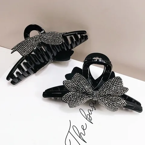 Damen Luxus Schleife Strass Haarkralle Große Schwarze Haarklemme Mode Elegante Haarnadeln Haarschmuck Geschenk