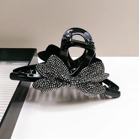 Damen Luxus Schleife Strass Haarkralle Große Schwarze Haarklemme Mode Elegante Haarnadeln Haarschmuck Geschenk