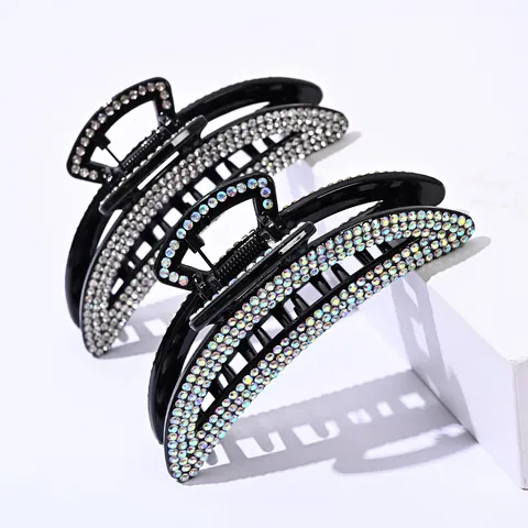 Eleganter Strass Haarspange Für Damen Schwarz Harz Haarklammer Mit Kristallen Geometrischer Haargreif Haarschmuck