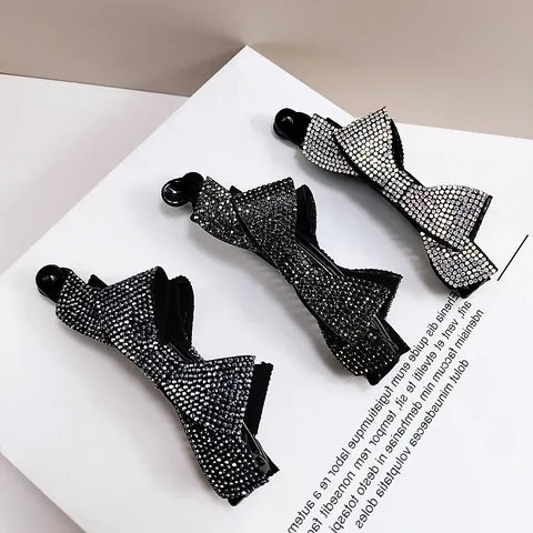 Rhinestone Bowknot Banana Clip Elegant Luxury Hair Clip For Women Sparkling Full Drill Vertical Hairpin Accessory