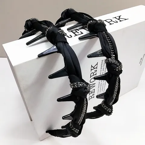 Cerchietto Donna Vintage in Raso Nero con Nodo Decorazioni in Strass Antiscivolo con Denti Accessori per Capelli Eleganti