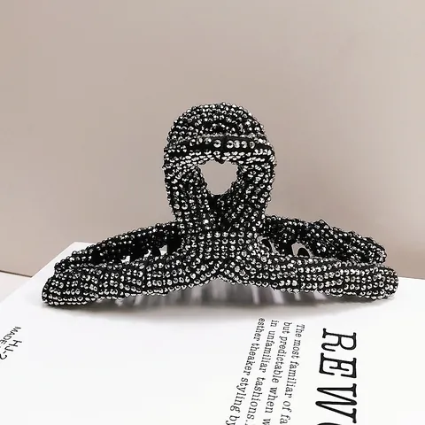 Eleganter Full Strass Haarklammer Groß Für Damen Hochwertig Gunmetal Schwarz Glänzend Haifisch Clip Mode Haarschmuck