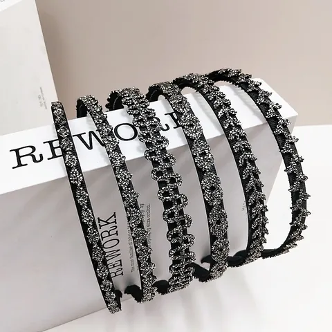 Fashion Rhinestone Headband For Women Minimalist Black Sparkling Hair Band Geometric Thin Edge Fashion Hair Accessories